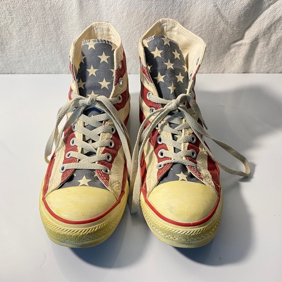 RARE Converse Distressed Stars & Stripes High Top Sneakers USA Flag M 10, W 12 - Picture 2 of 16
